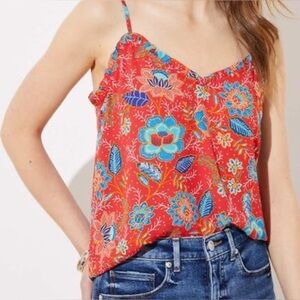 LOFT Red Floral Print Cami Tank Blouse Women’s Size Large